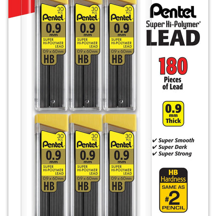 Pentel Super Hi-Polymer Lead Refill 0.9 HB BP 6 Pa