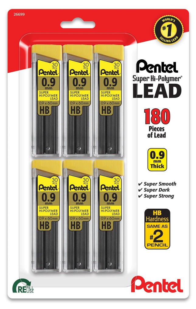 Pentel Super Hi-Polymer Lead Refill 0.9 HB BP 6 Pa