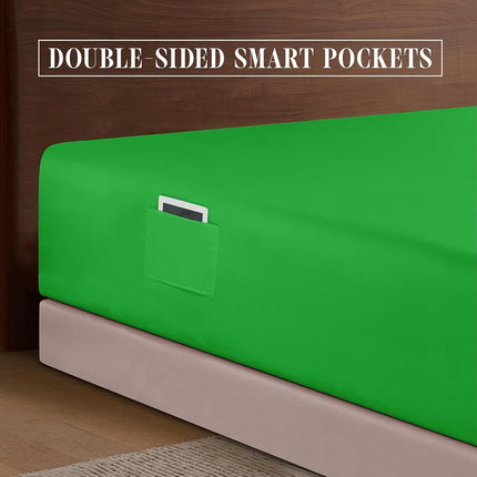 Elegant Comfort 1500 Premium Hotel Quality 18-24 Inches Deep - Extra Deep Pocket Single Fitted Sheet for High Mattress, Luxury and Softest, Smart Pocket - Wrinkle Free, Queen, Emerald Green