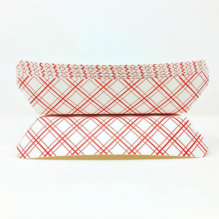 Mr. Miracle 7 Inch Paper Hot Dog Tray in Red White Pattern. Disposable, Recyclable and Fully Biodegradable. Red White 250