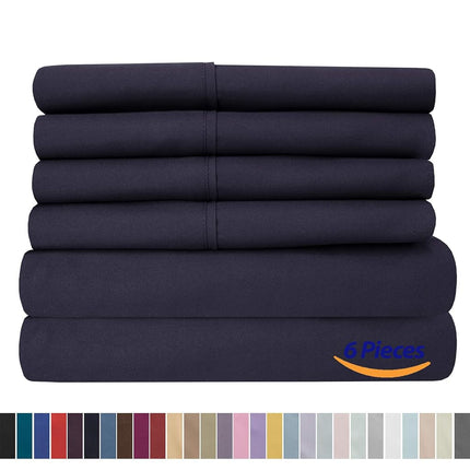Sweet Home Collection Queen 6 Piece 1500 Supreme Collection Fine Brushed Microfiber Deep Pocket Sheet Set Bedding - 2 Extra Pillow Cases, Great Value, Navy