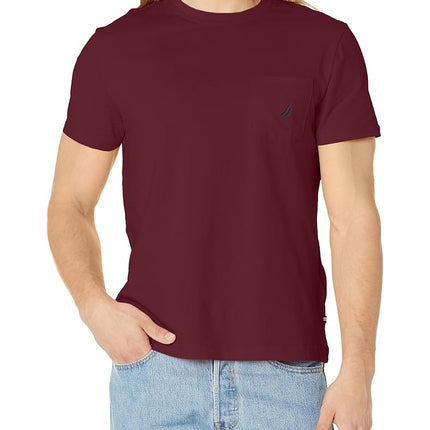 Nautica Men's Solid Crew Neck Short-Sleeve Pocket T-Shirt, Shipwreck Burgundy, Large