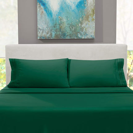 Hearth & Harbor Twin Size Sheets - 3 Piece Bed Sheet Set, Hotel Luxury Double Brushed Bed Sheets - Extra Soft Bedding Sheets & Pillowcases, Twin, Hunter Green