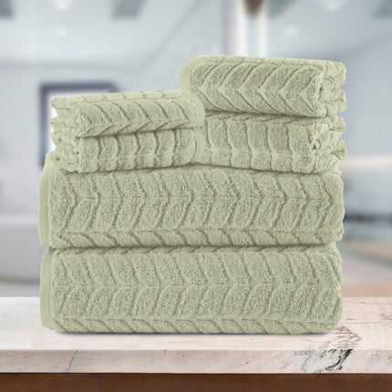 Elegant Comfort Luxury 6-Piece 100% Turkish Cotton Jacquard Braided Textured Premium Hotel Quality Towel Set– Soft and Absorbent, Includes 2 Bath Towels, 2 Hand Towels and 2 Washcloths, Jade Green