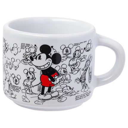 Silver Buffalo Disney Mickey Mouse Vintage Sketches Juego de 4 Tazas de Espresso Apilables de Cerámica, 3 Onzas