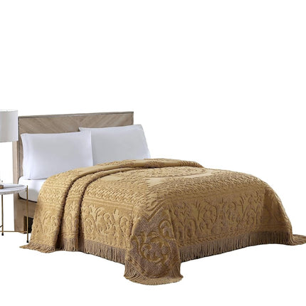 Beatrice Home Fashions Bedspread, Chenille, Gold, Queen