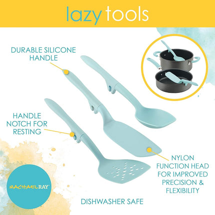Rachael Ray 47915 3-Piece Lazy Tool Set Nylon Slotted Turner, Light Blue
