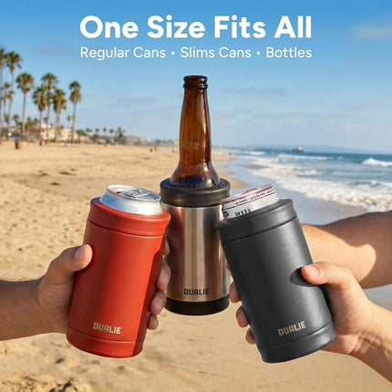 DUALIE 3 in 1 Insulated Can Cooler - Universal Size for 12 oz Cans, Slim Cans, and Bottles - 10+ Colors Available