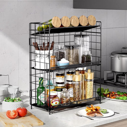 DTUQYX Organisateur d'étagère à épices, étagère à épices à 3 niveaux réglable en hauteur pour armoire, sans installation, étagère de rangement pliable polyvalente, convient pour la cuisine/la salle de bain/la maison/le bureau