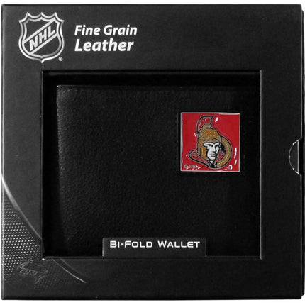 Portefeuille pliant en cuir des Sénateurs d'Ottawa de la LNH, emballé dans une boîte-cadeau, noir