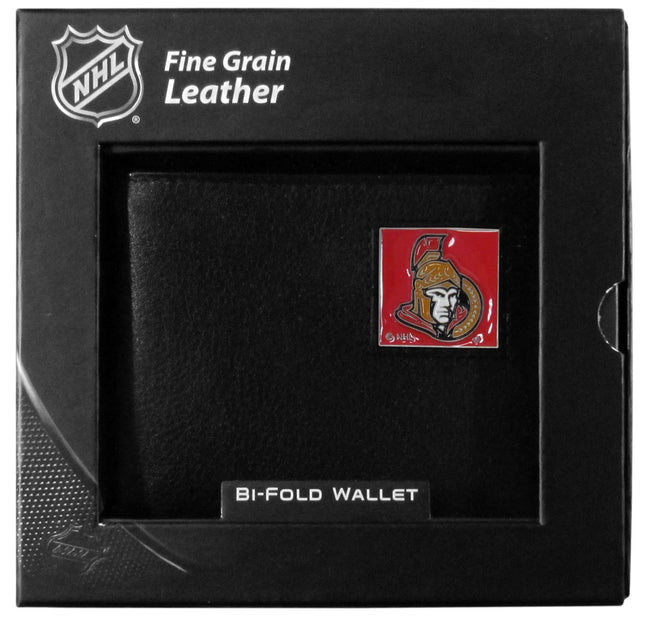 NHL Ottawa Senators Leather Bi-Fold Wallet Packaged in Gift Box, Black