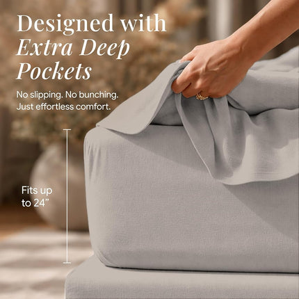Tribeca Living Luxury Solid Flannel Deep Pocket Sheet Set, Platinum, Full