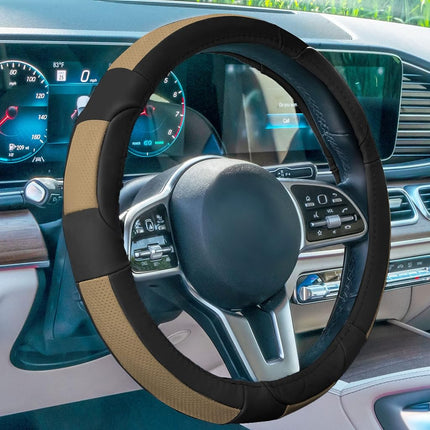 FH Group FH2002BEIGEBLACK Steering Wheel Cover (Deluxe Full Grain Authentic Leather Beige/Black)