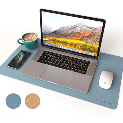 RENMTURE Dual-Sided Desk Pad, Natural Cork & PU Le