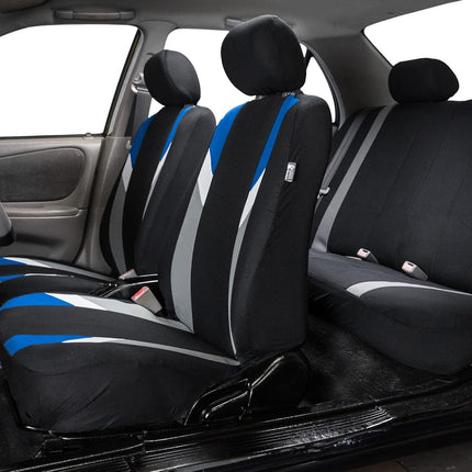 FH GROUP FH-FB033217 Three Row- Premium Modernistic Seat Covers Blue / Black- Fit Most Car, Truck, Suv, or Van