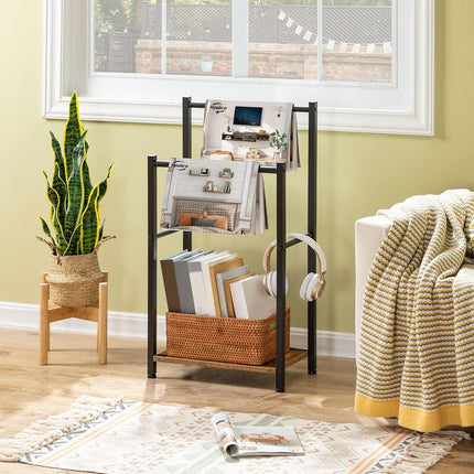 HOOBRO Freestanding Towel Rack, 2 Tier Blanket Ladder Holder for Bathroom, 42 x 24 x 80 cm, Blanket Rack, Industrial Drying and Display Rack with Shelf, Metal, Rustic Brown and Black BF02LB01