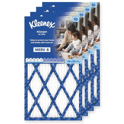 Kleenex Allergen Air Filter 14x25x1 Inches - 8 MERV RATING (4-Pack)