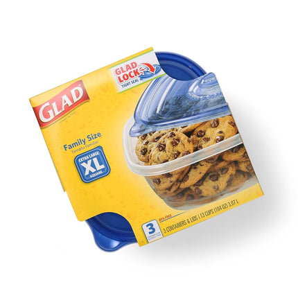 GladWare Family Size Food Storage Containers, XL | Large Square Food Storage, Containers Hold up to 104 Ounces of Food, Large Set 3 Count Food Containers | Plastic Food Container