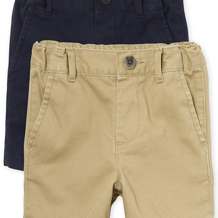 The Children's Place Short chino extensible bébé-garçon et enfant en bas âge, lot de 2, lin/bleu marine, 18-24 mois