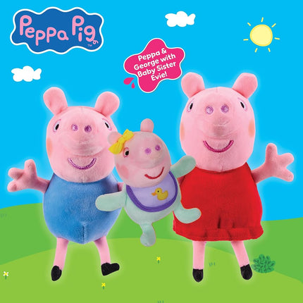 Peppa Pig Plush Toy Set, Soft Polyester Siblings Pack with Peppa, George & Baby Evie, 18cm x 11cm x 22cm, Ages 18+ Months, 0.26kg