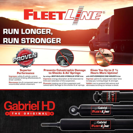 Gabriel 85955 FleetLine HD Truck Front Shocks Fits 07-11 International 9400i SBA; OEM# 3660548C1, 3660549C1, 65992-001, 65992-002, 3613984C1, 65992002L, 3609178C1