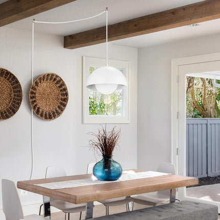 Globe Electric Amelia 1-Light Plug-in Pendant Lighting, Matte White, White Glass Shade