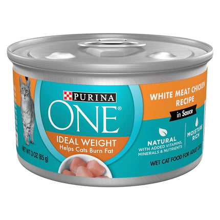Purina ONE Natural Weight Control Wet Cat Food, Ideal Weight White Meat Chicken Recipe in Sauce - (Pack of 24) 3 oz. Pull-Top Cans