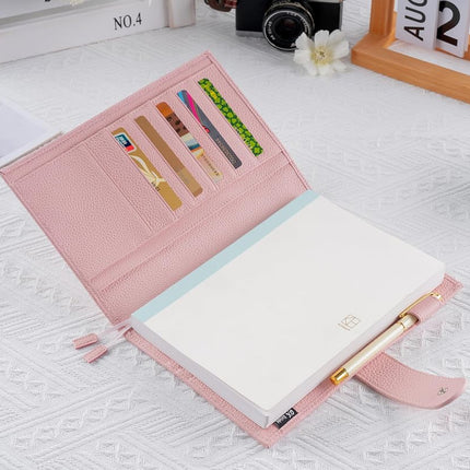 Ox Knight A5 Leather Planner Cover for Hobonichi Cousin, Stalogy, Midori, Leuchtturm1917, and More - with Pen Loop, Card Slots, Back Pocket, and Bookmarks (Pink)