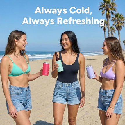 DUALIE 3 in 1 Insulated Can Cooler - Universal Size for 12 oz Cans, Slim Cans, and Bottles - 10+ Colors Available, Magenta