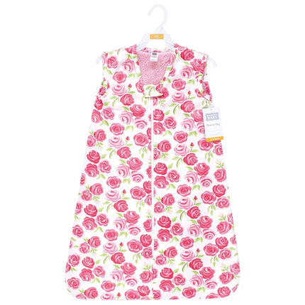 Hudson Baby Unisex Baby Plush Faux Fur Sleeping Bag, Wearable Blanket, Pink Roses Sleeveless, 12-18 Months