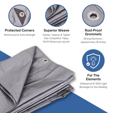 KOTAP Heavy-Duty Protection/Coverage Tarp, 10-mil, Silver, 10 ft. X 20 ft., TRS-1020, Multiple