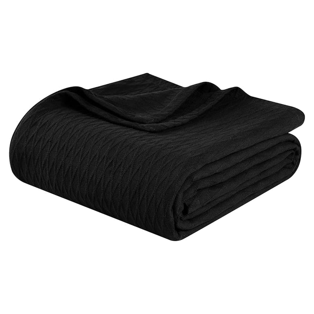 Superior 100% Cotton Thermal Blanket, Soft and Breathable Cotton for All Seasons, Bed Blanket and Oversized Throw Blanket with Luxurious Diamond Weave - Full/Queen Size, Black