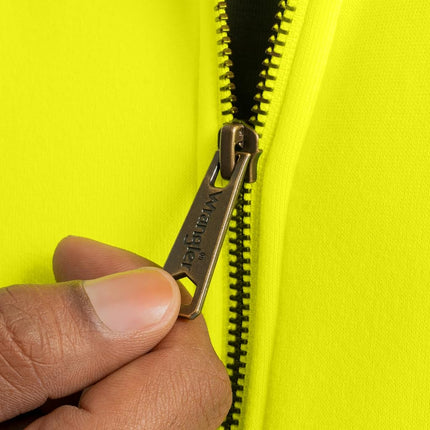 Sudadera con capucha y cremallera completa de forro polar duradero de alto rendimiento para hombre Wrangler Riggs Workwear, amarillo de seguridad, XG