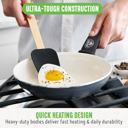 GreenLife Soft Grip 8” Frypan Skillet and Spatula Breakfast Cookware Set, PFAS-Free Ceramic Nonstick, Silicon Spatula with Bamboo Handle, Egg Omelte Bacon, Dishwasher Safe, Stay-Cool Handles, Black