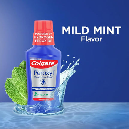 Colgate Peroxyl Mouth Sore Rinse, Mild Mint - 500mL, 16.9 fluid ounce