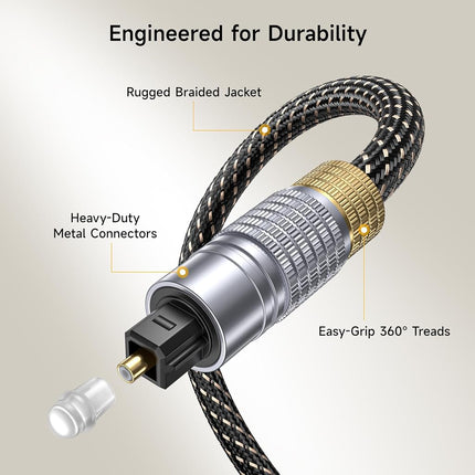 Cable Matters Toslink Cable (Toslink Optical Cable/Digital Optical Audio Cable) 10 Feet with Metal Connectors and Braided Jacket - Available 3FT - 50FT