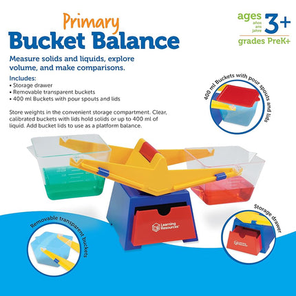 Learning Resources Primary Bucket Balance Teaching Scale, Science/Math, Classroom Balance Scale, Science for Kids, Ages 3+
