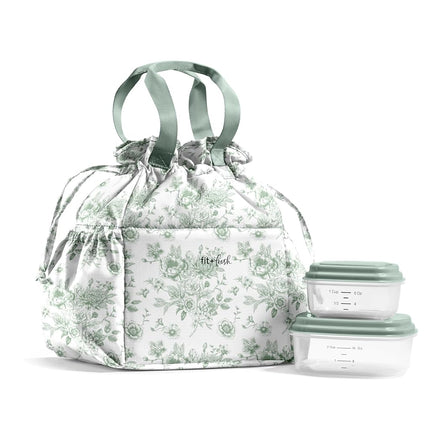 Fit & Fresh Cromwell Drawstring Lunch Bag for Women, Full Set with 2 Containers, Stain Resistant Leak Proof Back-to-School Essential Lunch Box for