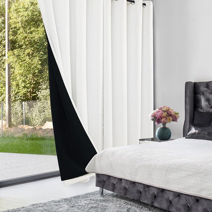 Deconovo Rideaux 100% Occultants avec Doublure Noire, Rideaux Isolants Thermiques Anti-Bruit à Oeillets, Double Couche Assombrissant la Pièce pour Chambre à Coucher, Crèche, Bureau à Domicile, 1 Panneau, Blanc Pur, 100W x 84L