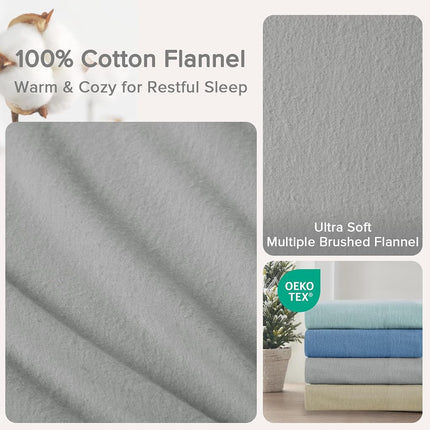 Comfort Spaces Cotton Flannel Breathable Warm Deep Pocket Sheets With Pillow Case Bedding, King, Solid Grey