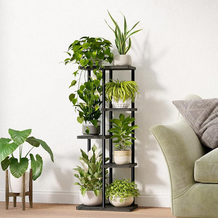 Bamworld Tall Plant Stand Indoor, Metal Plant Shelf for Multiple Plants, Tiered Flower Pot Stands for Patio Garden Balcony Living Room Bedroom, 5 Tier Black