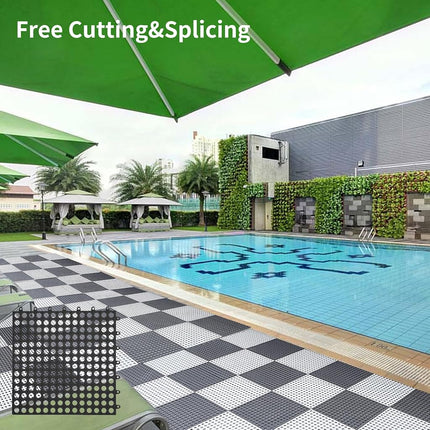 16 Pack 12" x 12" Interlocking Floor Tiles with Drain Holes, Soft PVC Non-Slip Shower Floor Mat Modular Interlocking Cushion Mat with Outdoor and Indoor Grey