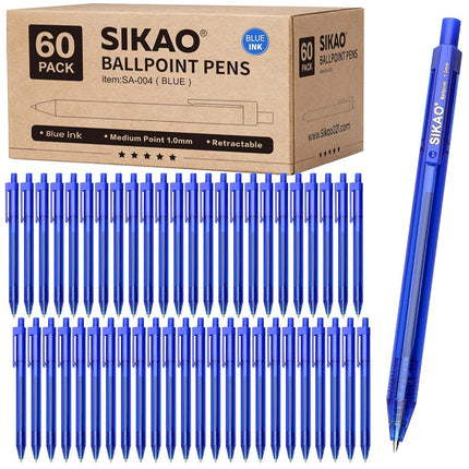 Sikao Blue Pens Bulk, 60 Pack Retractable Ballpoin