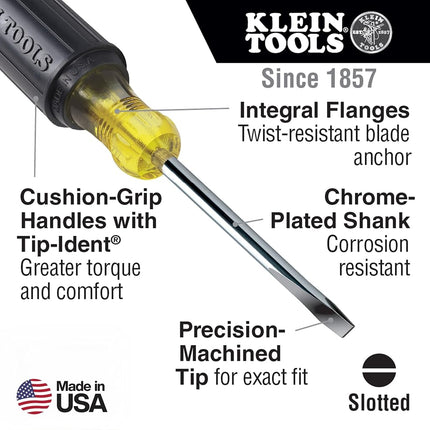 Klein Tools 85742 Screwdriver Set, Made in USA, 3/16 Cabinet and #2 Phillips Precision Machined Tips, Cushion-Grip Handles, Round Shank, 2-Piece