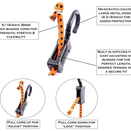 Kotap MABC-36 All-Purpose Adjustable Bungee Cords with Hooks, Orange/Black, 91.5 cm