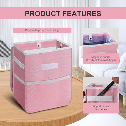 Simple Deluxe 2 Pack Car Trash Can, Multipurpose Bin with Lid and Storage Pockets, Collapsible Adjustable Straps and Portable Organizer, 2 Gallon, Pink