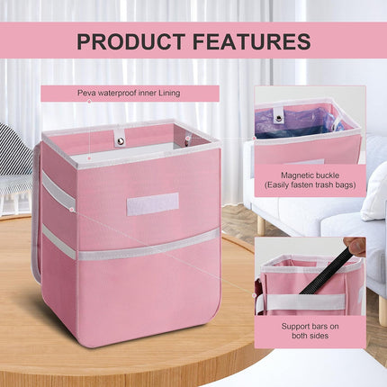 Simple Deluxe 2 Pack Car Trash Can, Multipurpose Bin with Lid and Storage Pockets, Collapsible Adjustable Straps and Portable Organizer, 2 Gallon, Pink