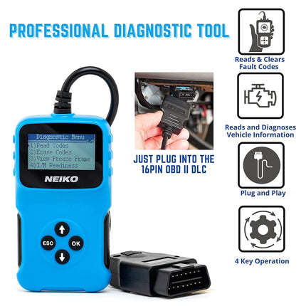 NEIKO 40500A Escáner OBD2 para coche, decodificador de códigos, lector y borrador de luz de motor, diagnóstico automotriz, lectura y borrado de códigos de emisión y avería 9, lector de códigos, herramienta de diagnóstico de escáner OBD2