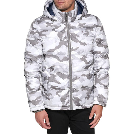 Tommy Hilfiger Mens Hooded Puffer Jacket, White Ca