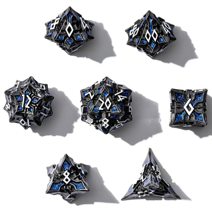 Metal Dice for DND - Spire Sanctum Series (Black Matte Blue Glitter)